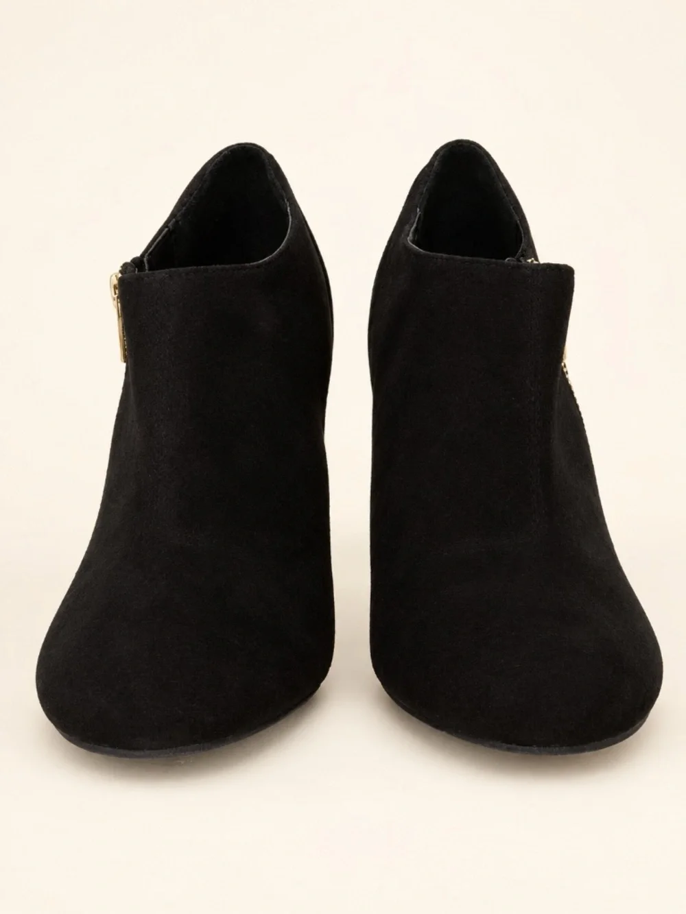 Maurices Harlow Black Faux Suede Gold Zip Block Heel Booties Size 9M